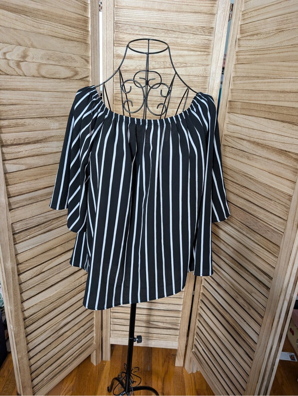 Fashion Nova Off the Shoulder Striped Blouse Half Tie Sleeve Patriotic Women's S